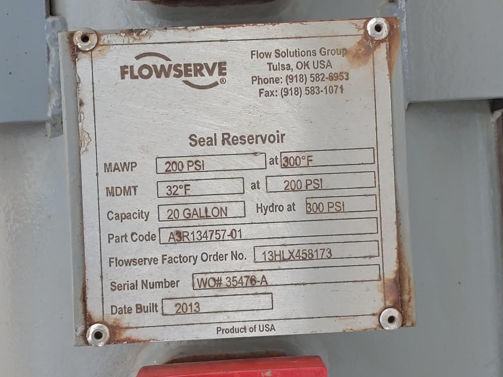 Flowserve 20 Gallon 3/4" CS Seal Pot MAWP 200 PSI @ 300°F P/C #: 13HLX458173