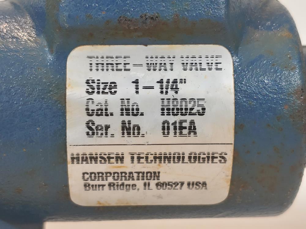 Hansen 1-1/4 " Three-Way Shut-Off Valve, CAT#: H8025