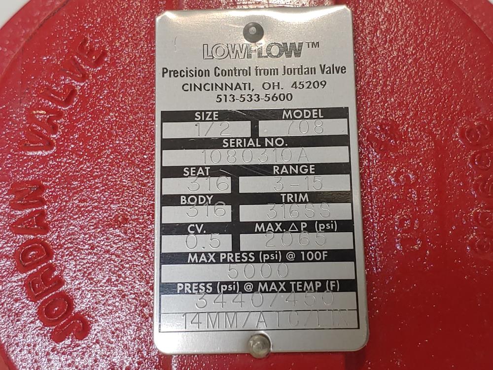 Jordan 1/2" Low Flow Precision Control Valve  CF8M Model 708 Range 3-15