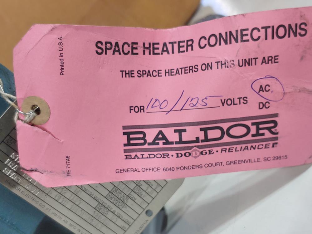 Baldor 4HP, 230/460V, Spec: B432.280 Electric R-R01-400-03PI Space Heater Motor
