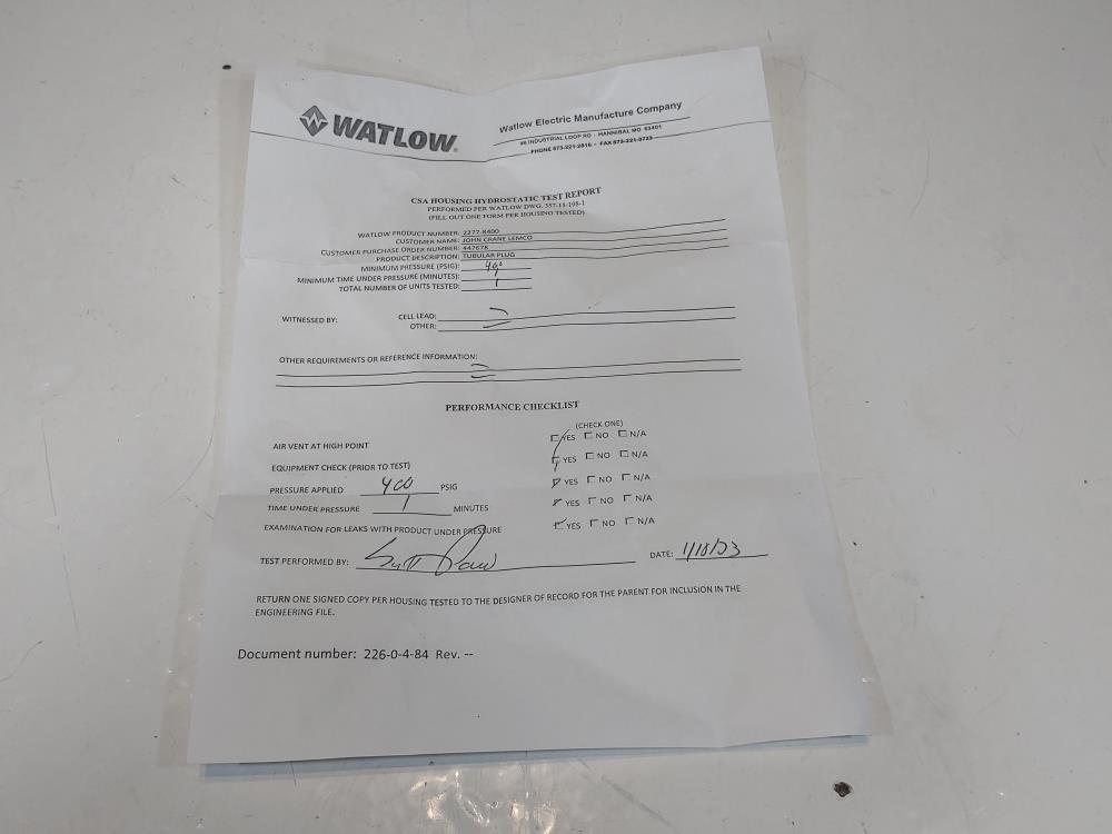 Watlow LR-61707 Tubular Plug Immersion Heater - Product #2277-8400