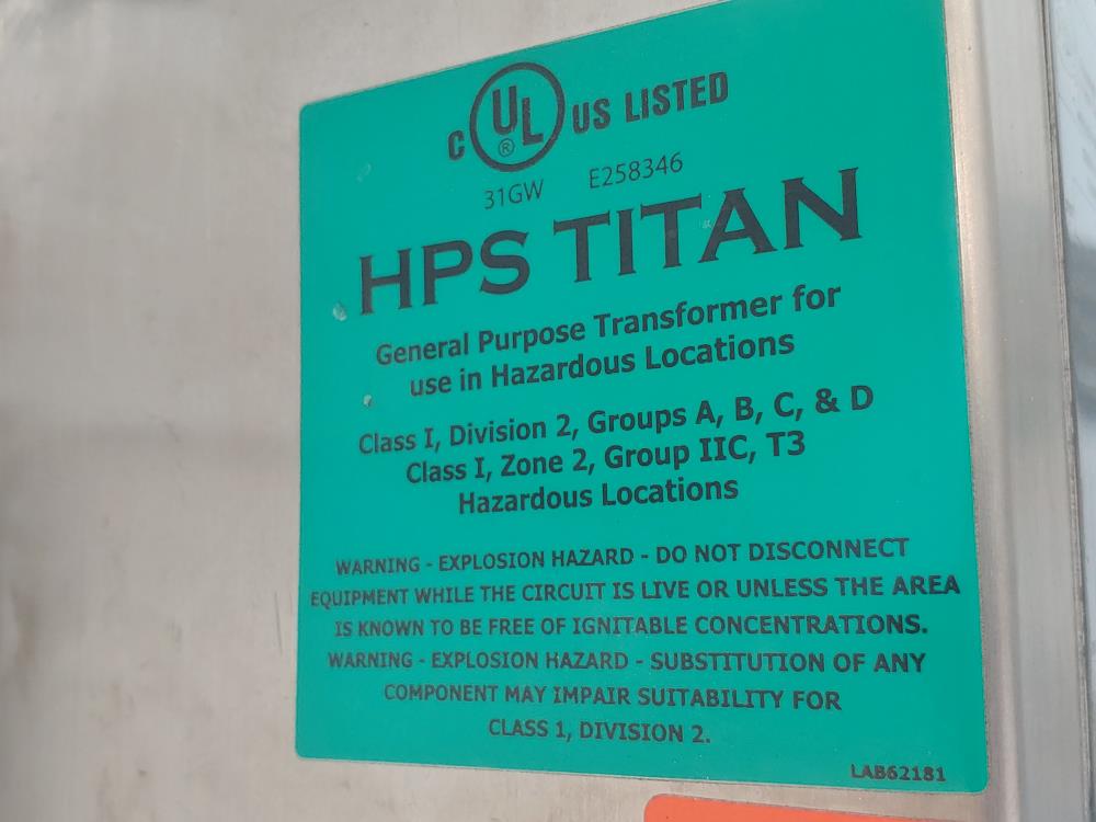 HPS Titan Single Phase Dry Type Transformer Type HZQ, P/N#: 241425