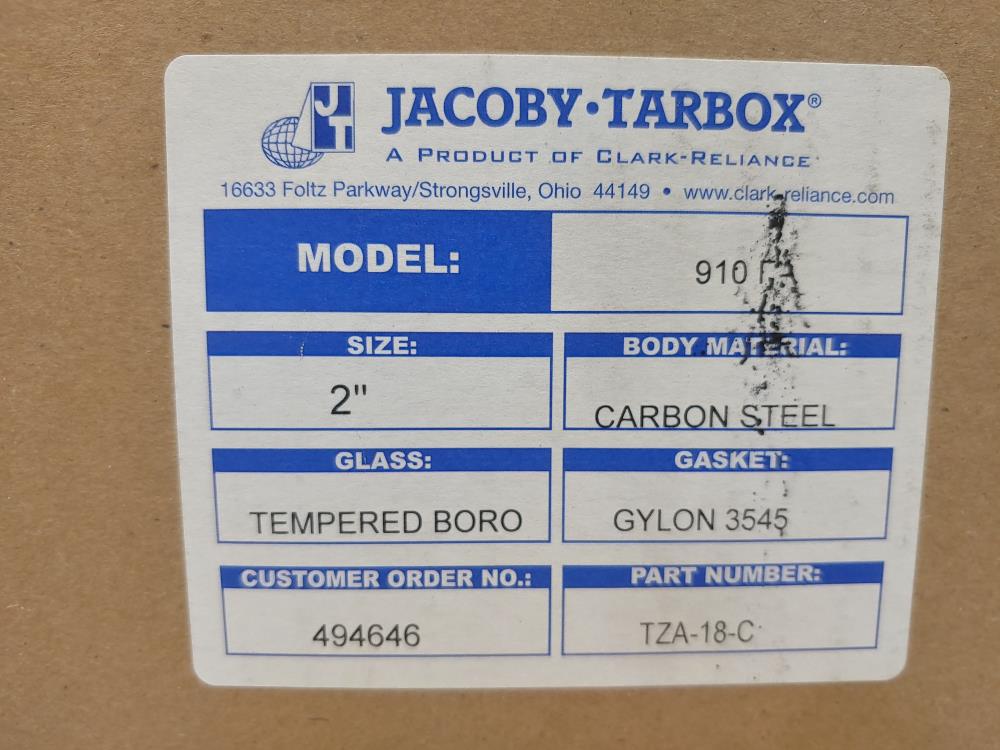 Jacoby Tarbox 910-FA 2" Flanged CS Tempered Boro Plain Sight Flow Indicator 