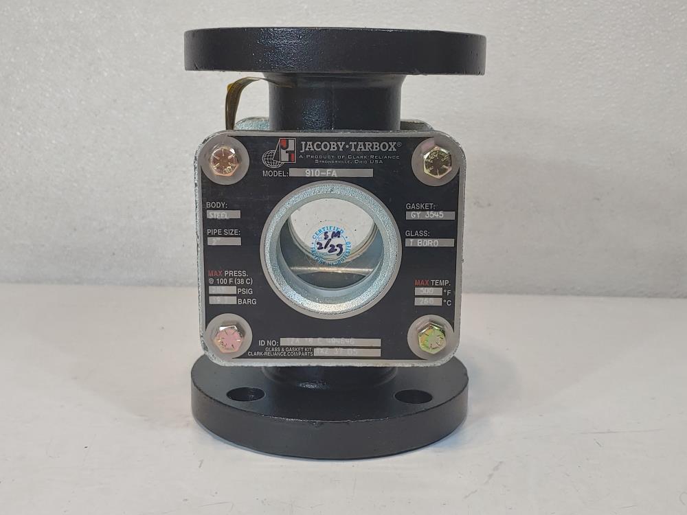 Jacoby Tarbox 910-FA 2" Flanged CS Tempered Boro Plain Sight Flow Indicator 