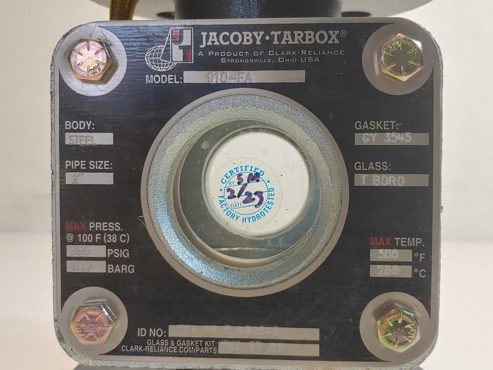 Jacoby Tarbox 910-FA 2" Flanged CS Tempered Boro Plain Sight Flow Indicator 