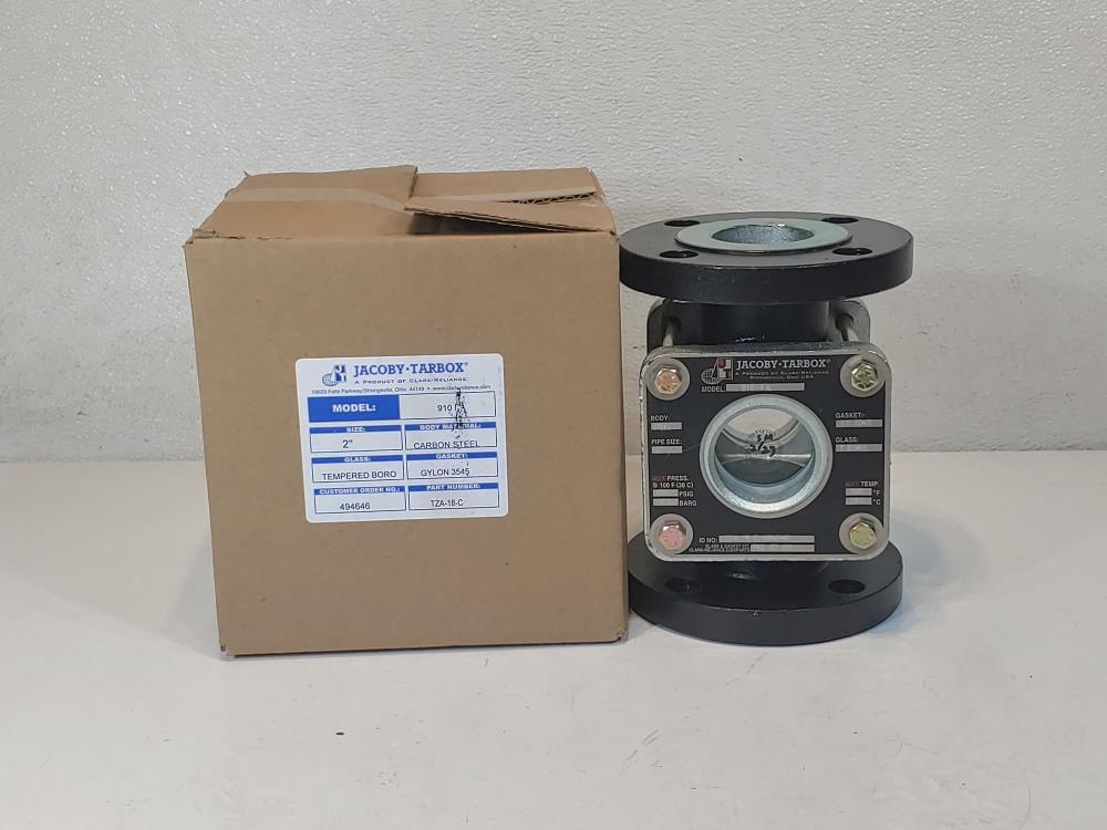 Jacoby Tarbox 910-FA 2" Flanged CS Tempered Boro Plain Sight Flow Indicator 