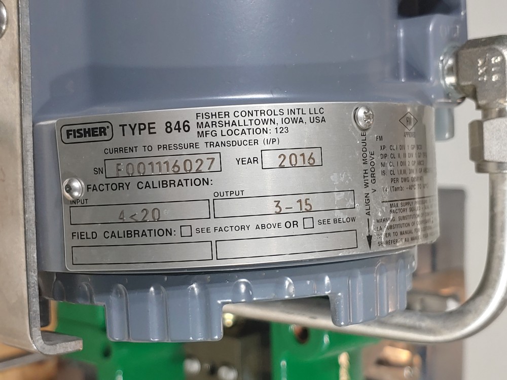 Fisher EZ 1" 300# Actuated Control Valve Type 657 w/846 Fisher Press. Transducer