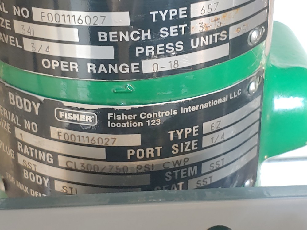 Fisher EZ 1" 300# Actuated Control Valve Type 657 w/846 Fisher Press. Transducer
