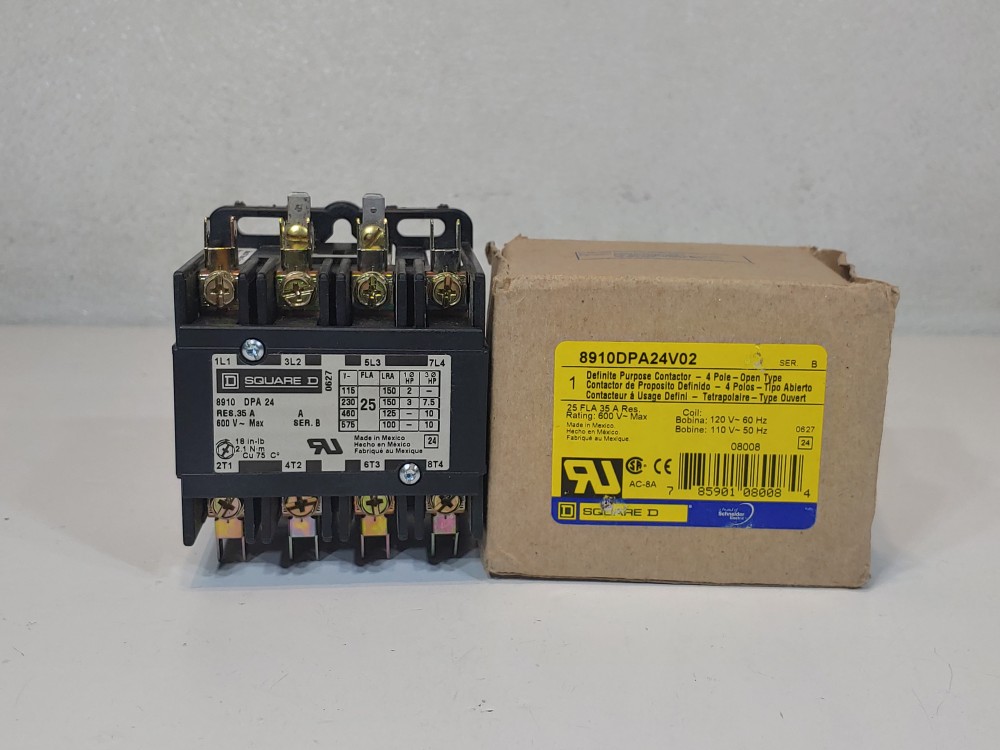 Square D Class 8910 Contactor 4 pole 600V Model#: 8910DPA24V02