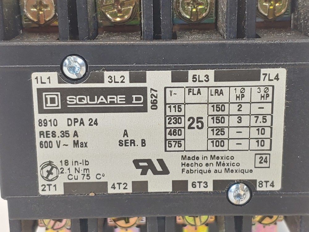 Square D Class 8910 Contactor 4 pole 600V Model#: 8910DPA24V02