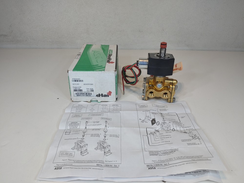 Asco 3-Way 1/4" NPT 24DC Low Power Solenoid Valve EF8314H301 & EF8003H304