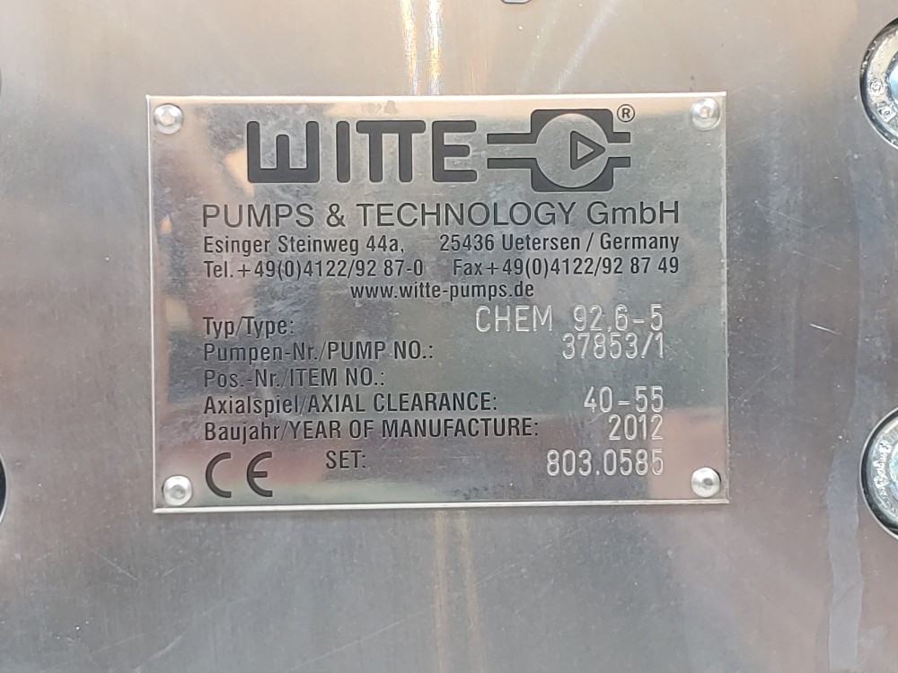 Witte Gear Pump Type CHEM 92,6-5 w/ SEW-Eurodrive Gear and Motor 