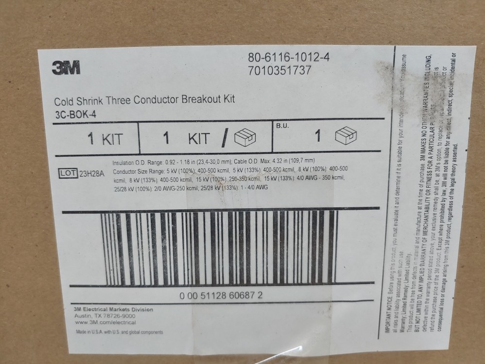 3M 3C BOK Cold Shrink 3 Conductor Breakout Kit 7010351737