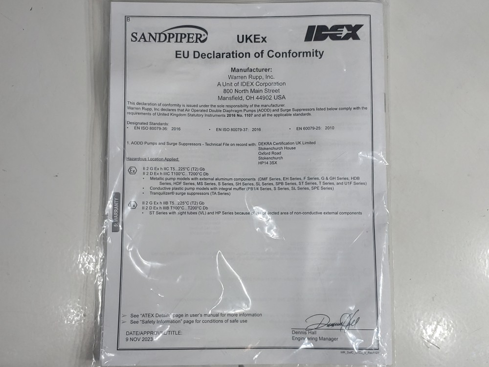 Sandpipe AODD ST1VL, DGNG5SS 1" Metallic Containment Duty Pump