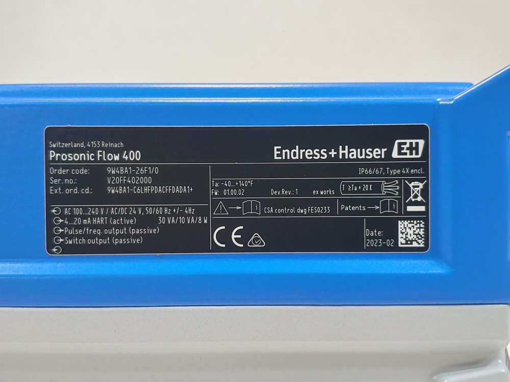 Endress Hauser Proline Prosonic Flow W400 Ultrasonic Flow Meter 9W4BA1 ...
