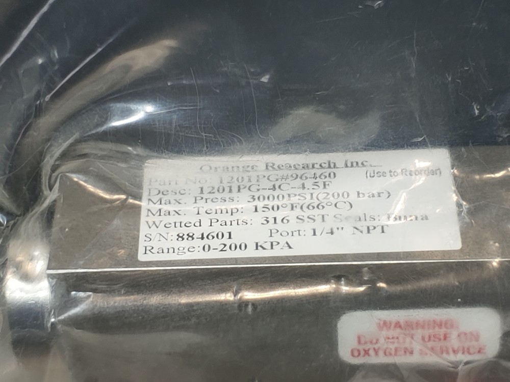 Orange Research Pressure Gauge 1201PG-4C-4.5F