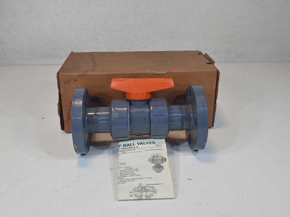 Lot of (3) Nibco Chemtrol Tru-Bloc 3/4" PVC-I Flanged Ball Valve #F45TB V