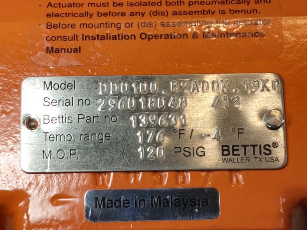 BETTIS Pneumatic Valve Actuator DD0100.B2A00K.19K0