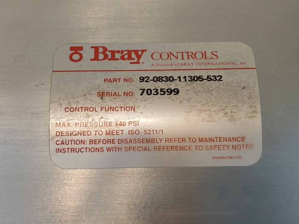 Bray Rack & Pinion Actuator 92-0830-11305-532 w/ 4" Wafer Butterfly Valve
