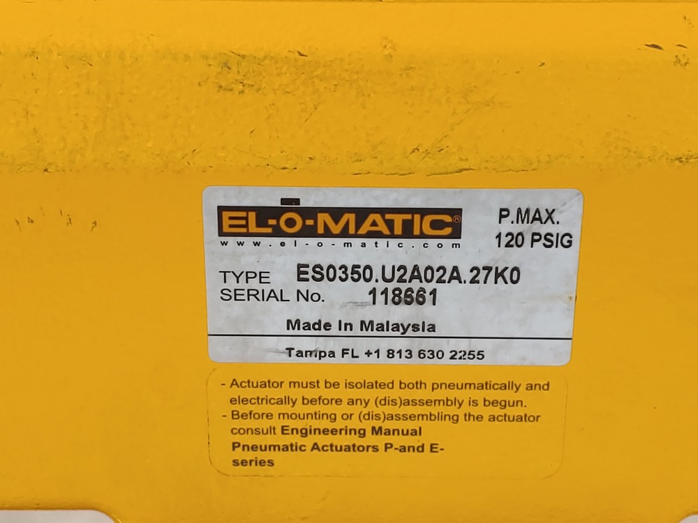 EL-O-MATIC ES0350.U2A02A.27K0 Pneumatic Actuator w/ Velan 2" 300# FP Ball Valve 