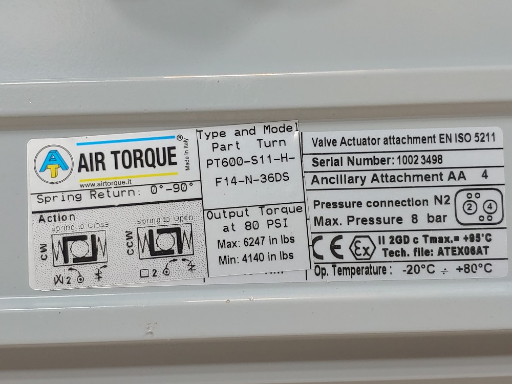 Air Torque Pneumatic Actuator PT600-S11-H-F14-N-36DS