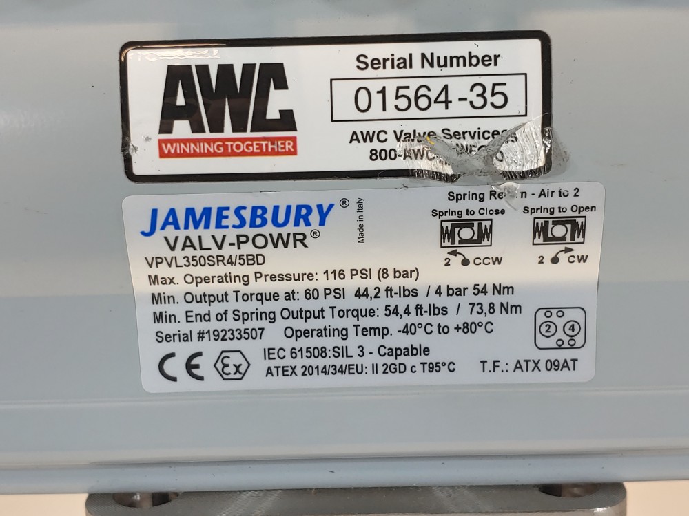 Jamesbury 2" 150# Actuated Flanged 2-PC Ball Valve Series VPVL350SR4/5BD