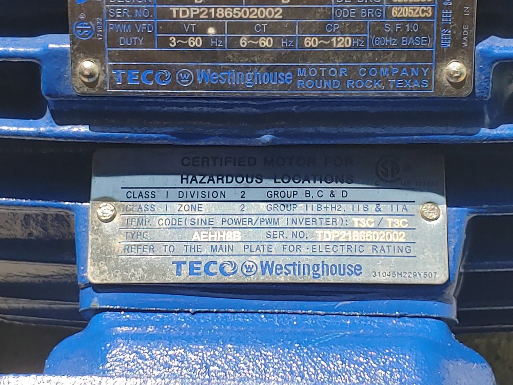 Teco Westinghouse MAX-E2/841 NEMA 1.5/1.1HP Electric Motor