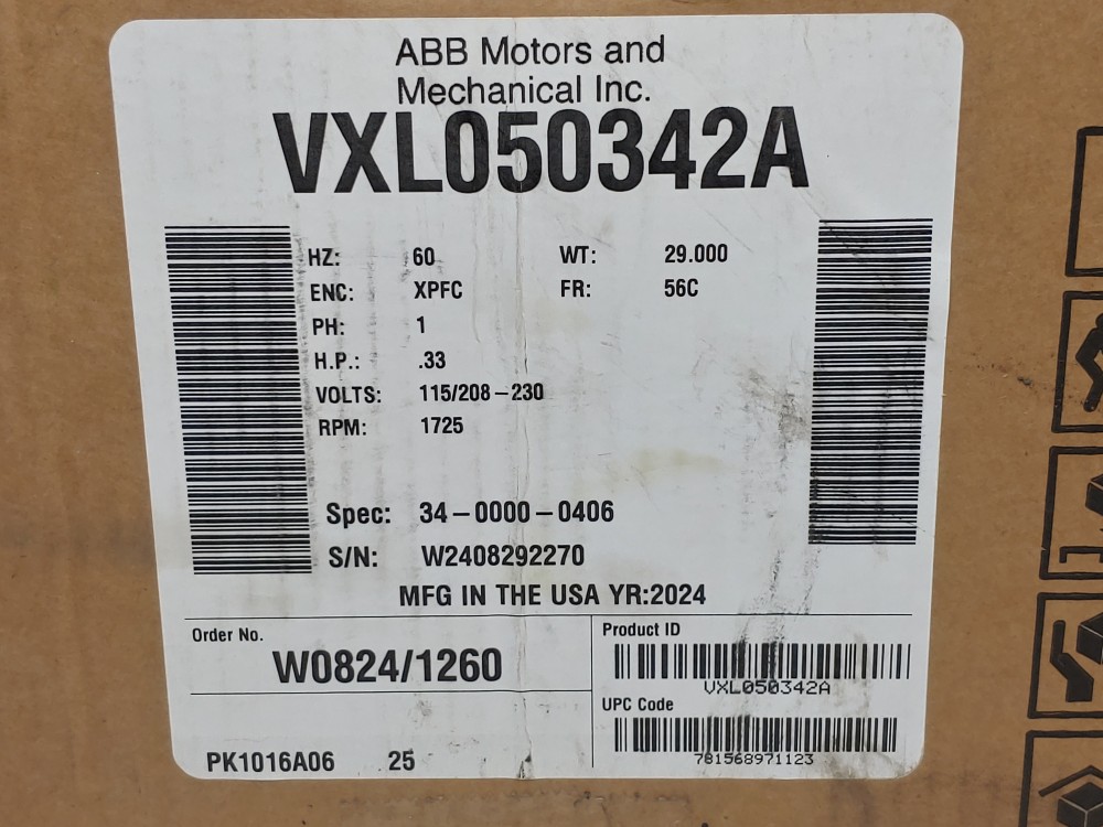 Baldor VXL050342A Explosion Proof Motor .33HP 1725 RPM 56C Frame