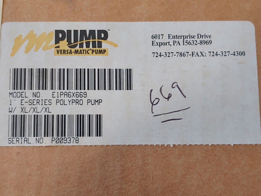 Versamatic 1" E-Series Polypro Diaphragm Pump  E1PA6X669