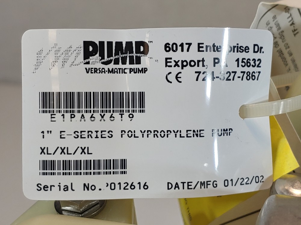 Versamatic 1" E-Series Polypro Diaphragm Pump  E1PA6X6T9