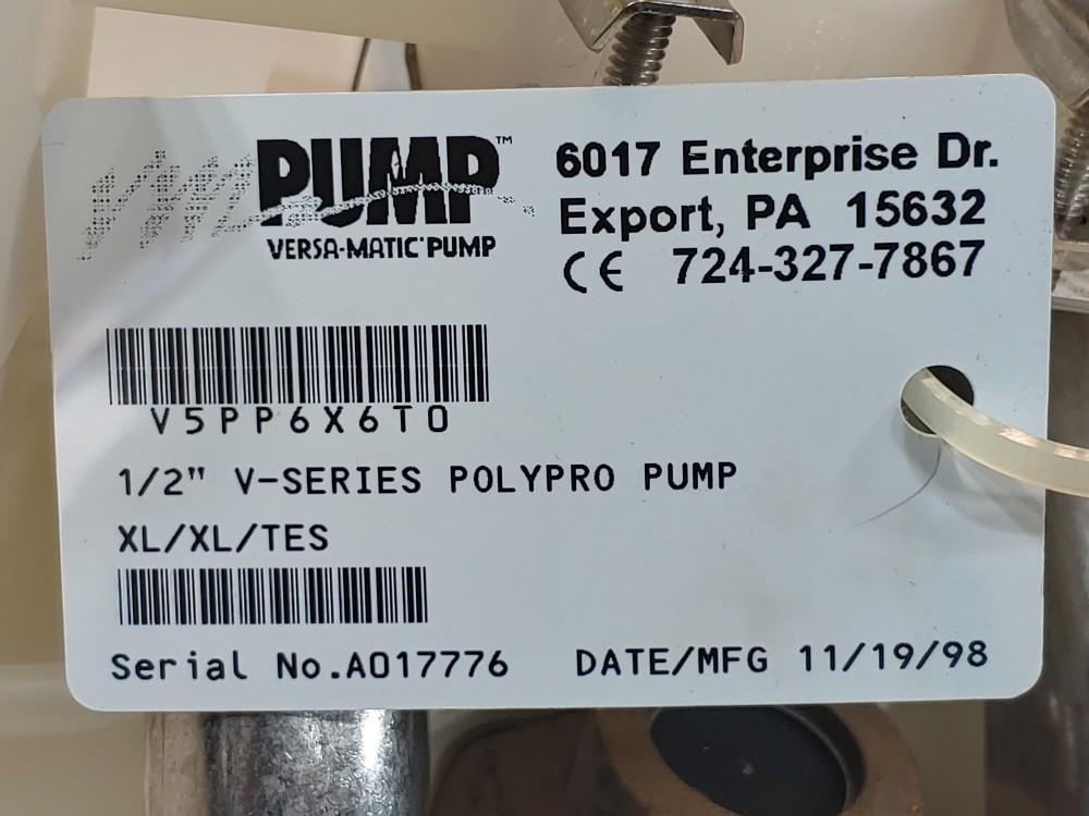 Versamatic 1/2" V Series Polypropylene Pump V5PP6X6T0