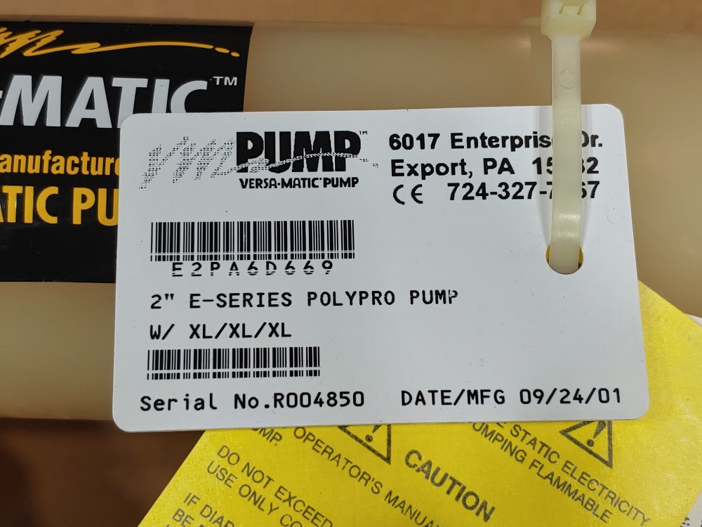 Versamatic 2" E-Series Polypro Diaphragm Pump  E2PA6D669