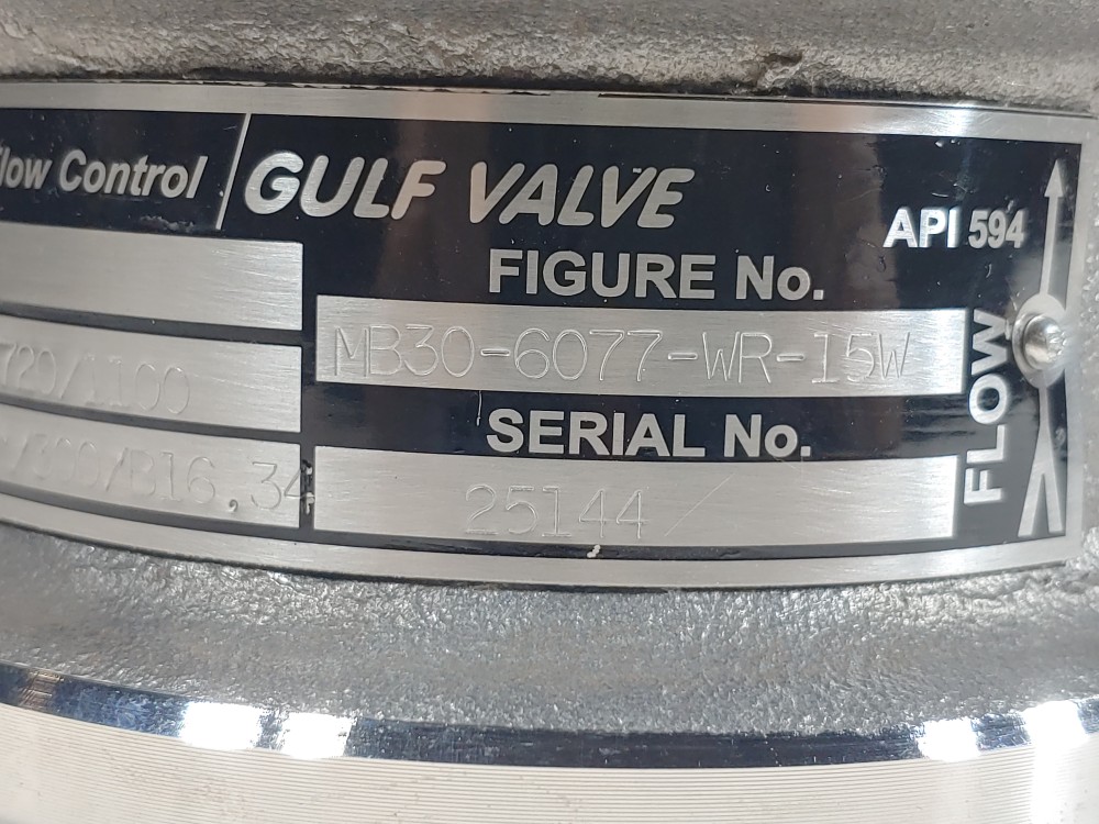 Tyco Flow Control Gulf 3" 300# Wafer Check Valve MB30-6077-WR-15W