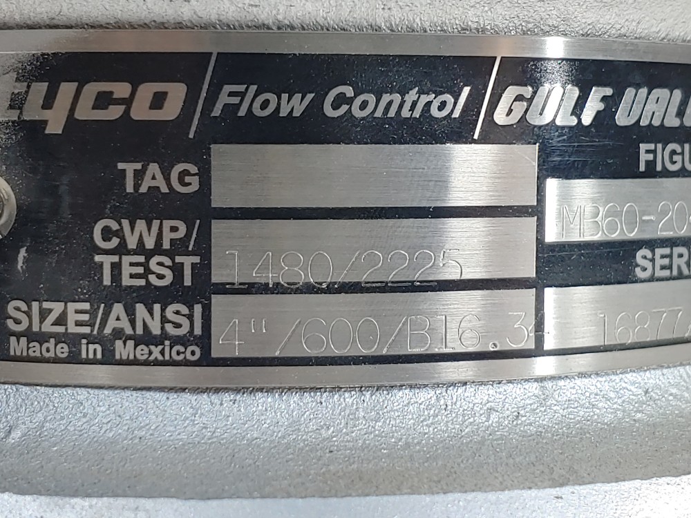 Tyco Flow Control Gulf 4" 600# Wafer Check Valve MB60-2049-SR-170