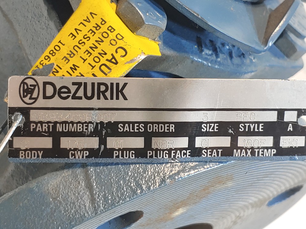 DEZURIK 9383469R007 CI NBR 3" 175# Flanged Plug Valve
