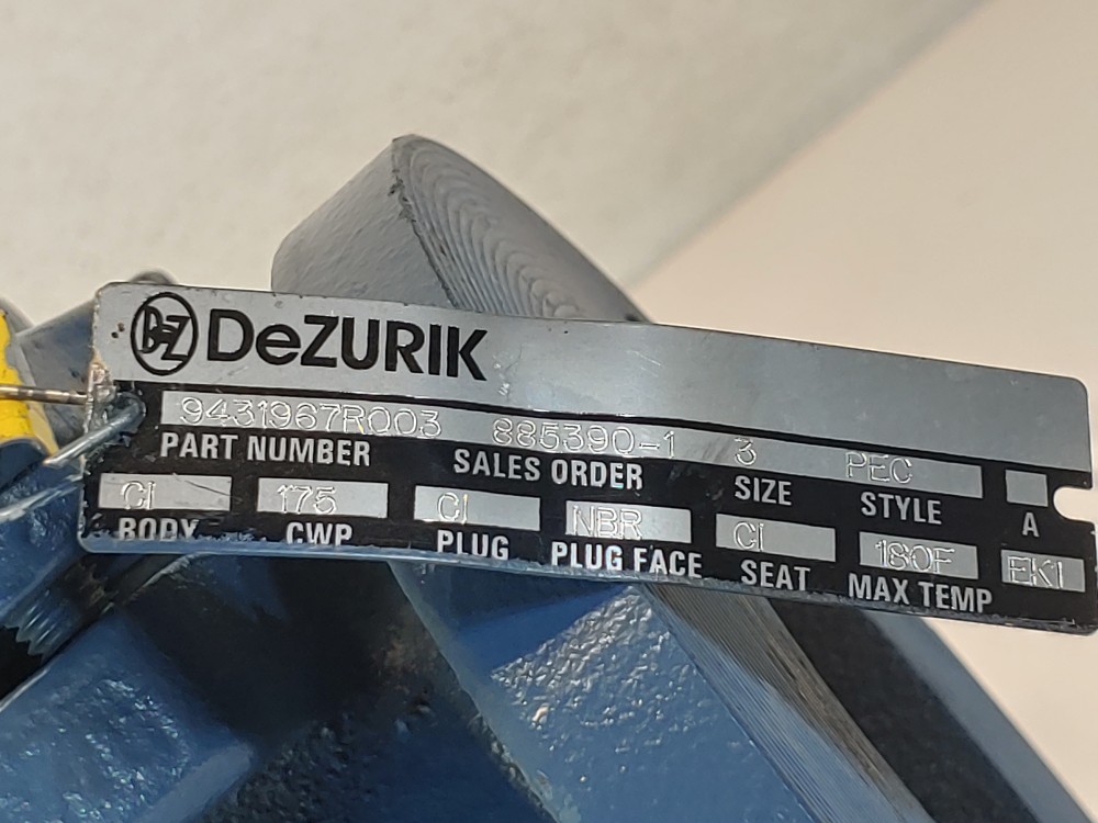DEZURIK 9431967R003 CI NBR 3" 175# Flanged Gear Operated Plug Valve