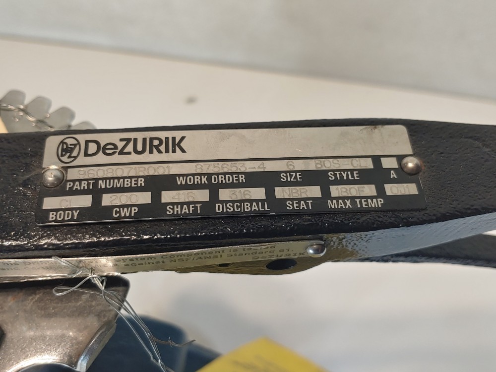 Dezurik  6" 200 CWP CI/CF8M Lug Butterfly Valve PN 9608071R001