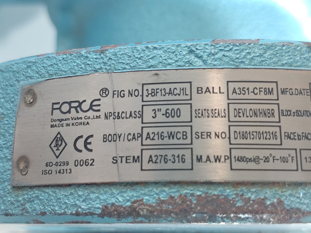 Force 3" 600# 2-PC RF FP WCB/CF8M Floating Ball Valve Figure#: 3-BF13-ACJ1L
