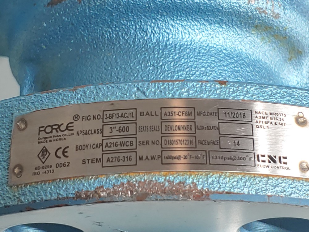 Force 3" 600# 2-PC RF FP WCB/CF8M Floating Ball Valve Figure#: 3-BF13-ACJ1L