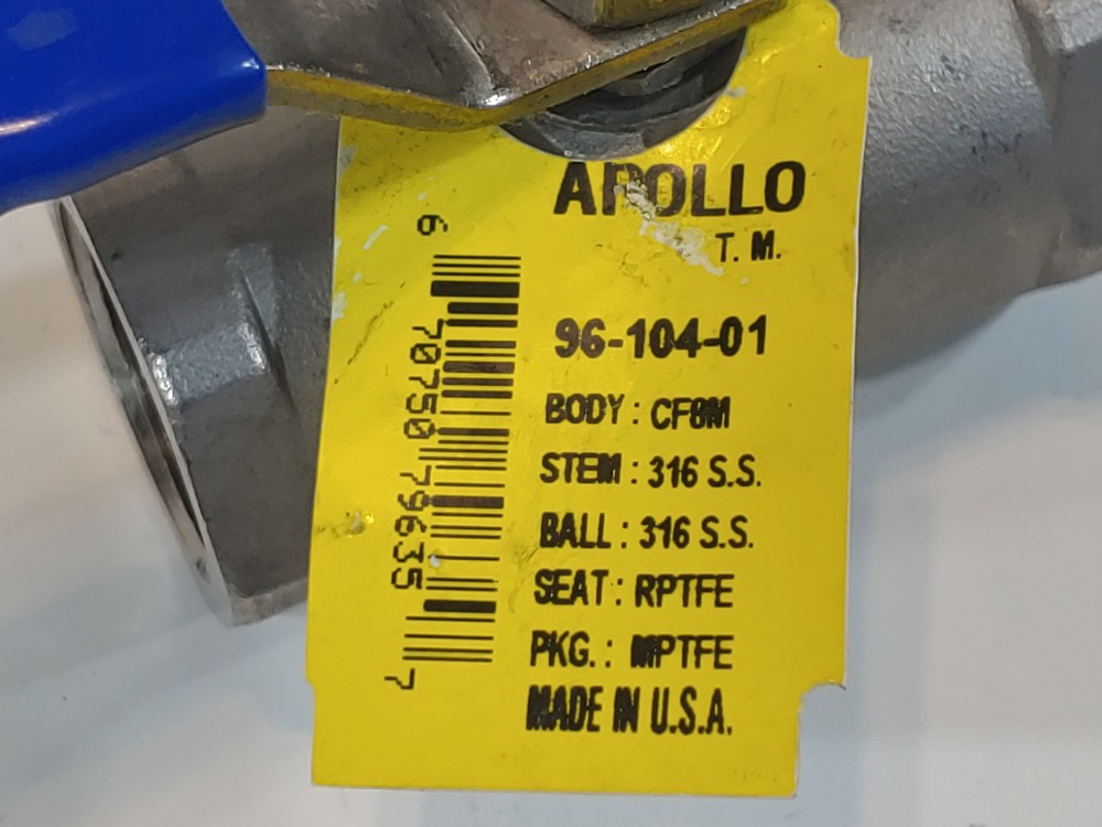 Apollo 3/4" FNPT 2000 WOG RP CF8M Uni-Body Ball Valve Figure#: 96-104-01