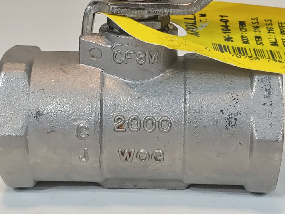 Apollo 3/4" FNPT 2000 WOG RP CF8M Uni-Body Ball Valve Figure#: 96-104-01