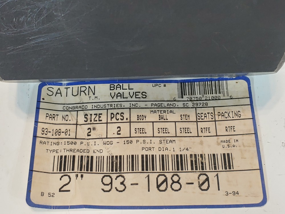 Conbraco Saturn 2" FNPT RP Ball Valve Figure#: 93-108-01