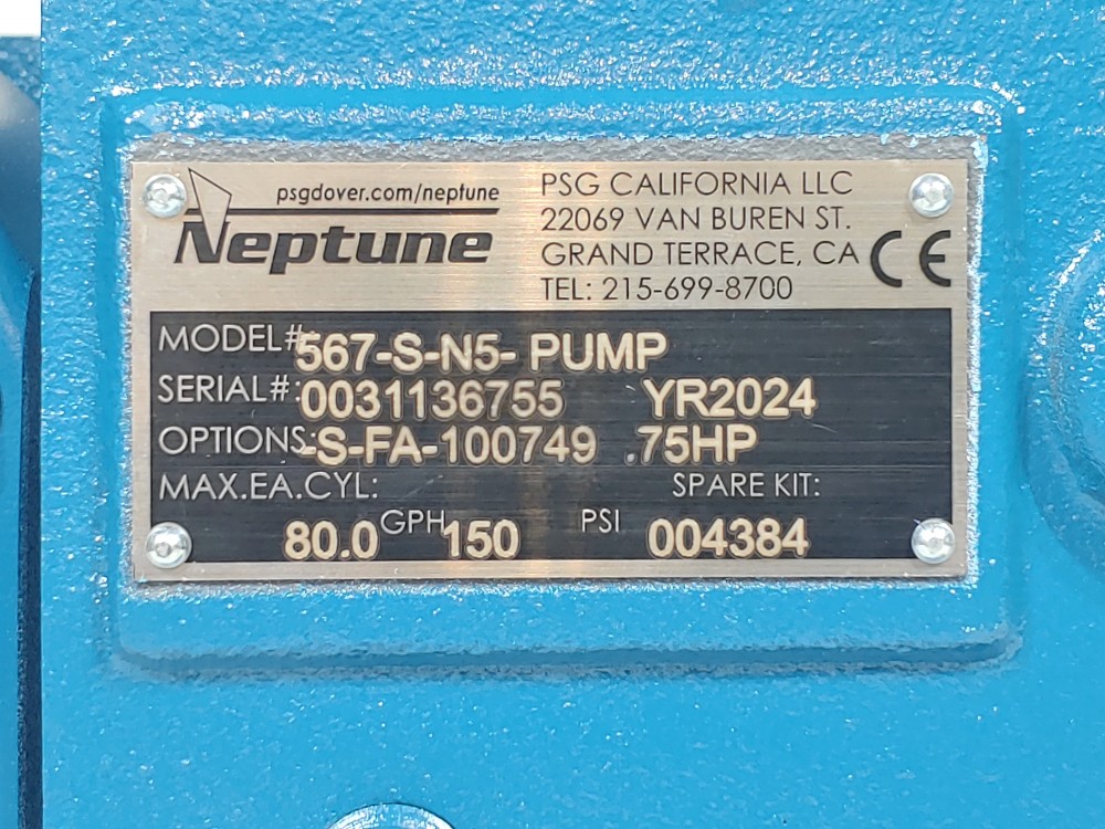 Neptune 80 GPH Proportioning Pump 567-S-N5-PUMP w/ Leeson 1725RPM 3/4HP Motor 