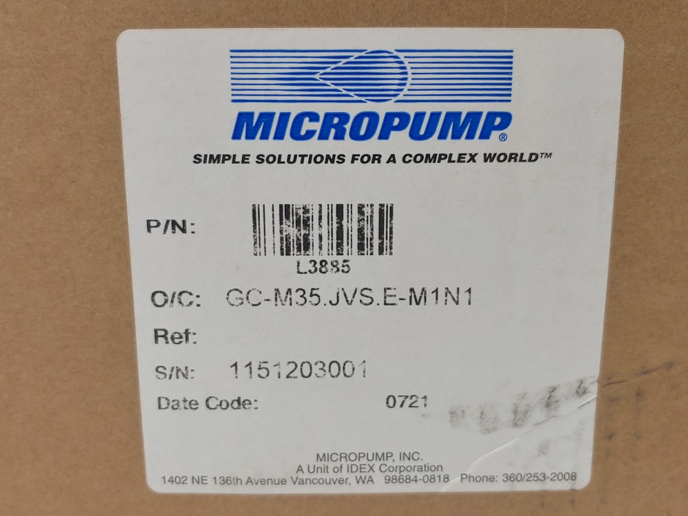 Micropump L3885 Magnetic Drive Pump Head GC-M35.JVS.E-M1N1