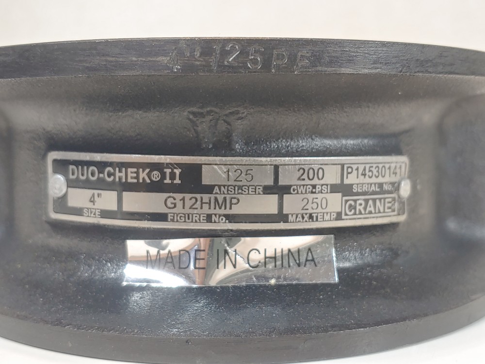 Crane Duo-Chek II Wafer Check Valve 4" 125# Figure#: G12HMP 