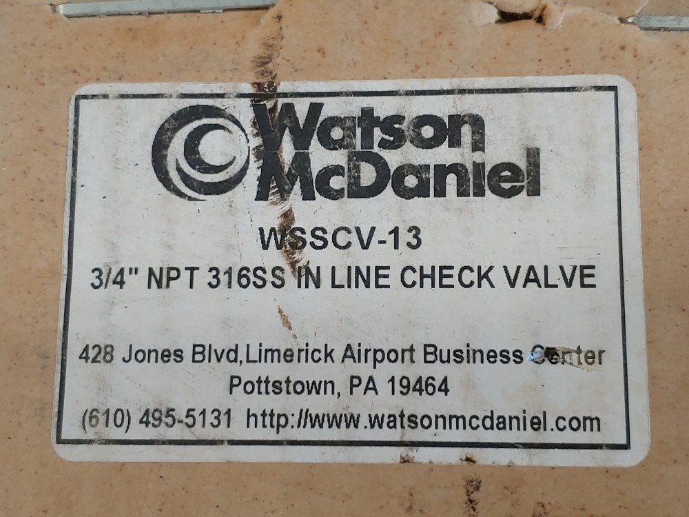 Watson McDaniel WSSCV-13 316SS Check Valve 3/4" NPT 