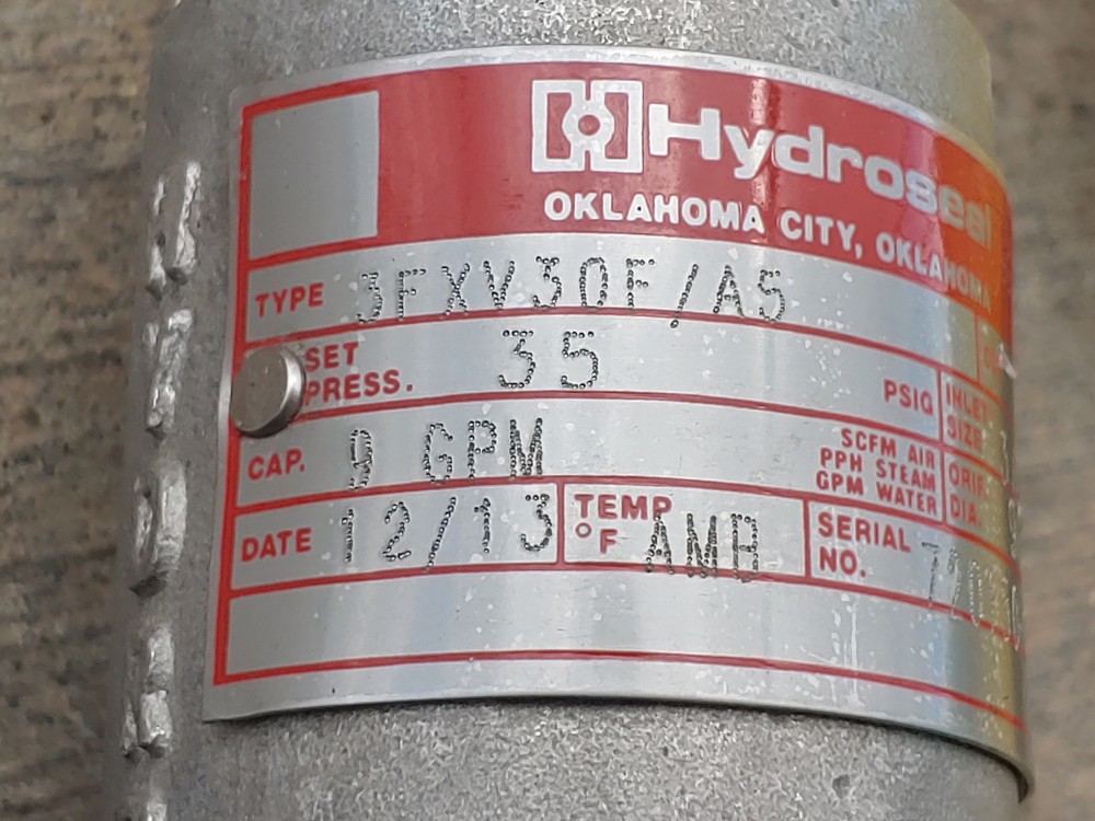 Hydroseal 3FXV0F/A5 Safety Pressure Relief Valve 