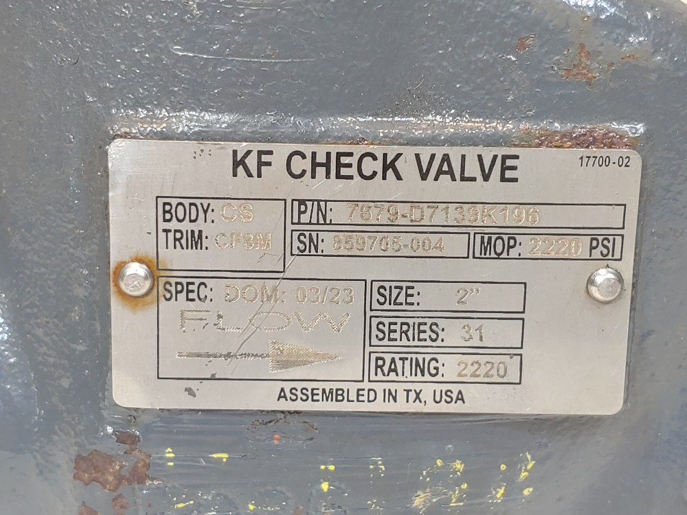 KF Valve 2" CF8M 2220 PSI Check Valve 7879-D7139K196
