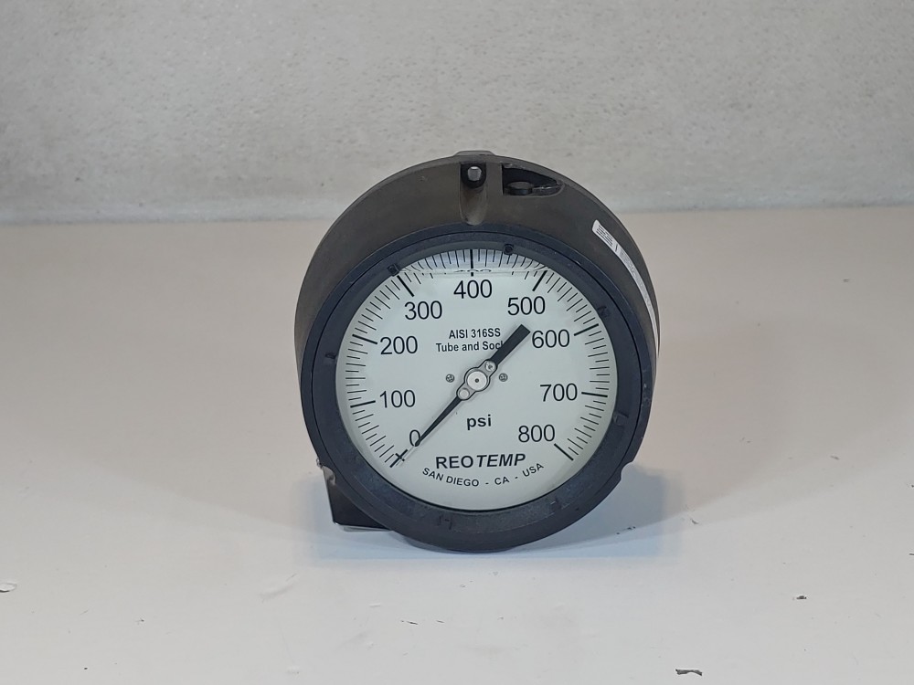 Reotemp 4.5" Dial 0-800 PSI Range Process Gauge , Back 1/2" NPT Mount 