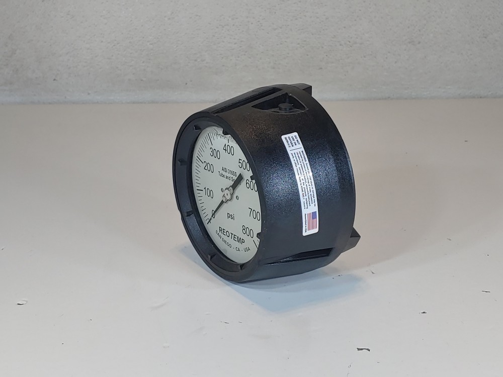 Reotemp 4.5" Dial 0-800 PSI Range Process Gauge , Back 1/2" NPT Mount 